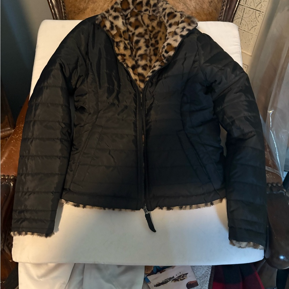 Girls 10-12  Leopard Lined Girls reversible jacket
